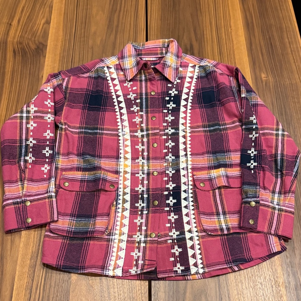 Free People Nordic Chill Plaid Flannel oversized Shirt Jacket size Small - Picture 4 of 11